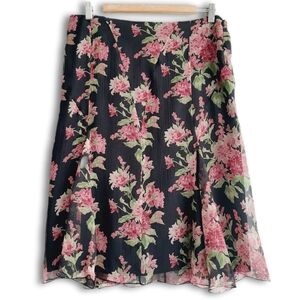 MAXMARA Italy Holt Renfrew 100% Silk Floral A-Line Midi Knee Length Skirt Sz 10